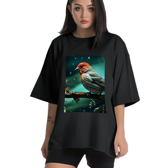 Plus Size Shirt for Women Black Tops for Women Short Sleeves Shirt for Women Red-Browed Bird 7 T Shirt Oversized Shirt for Women S
