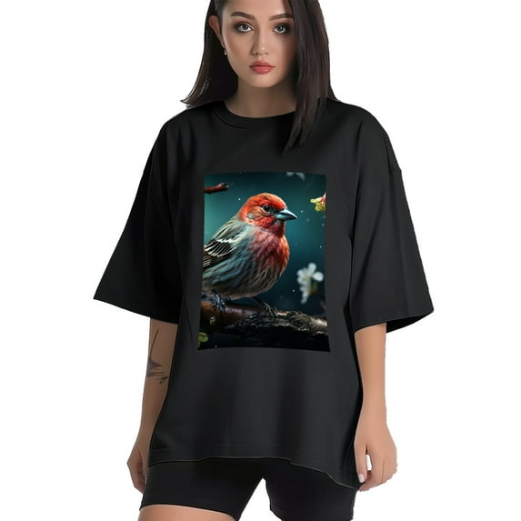 Plus Size Shirt for Women Black Tops for Women Short Sleeves Shirt for Women Red-Browed Bird 8 T Shirt Crewneck Shirt for Women 5XL