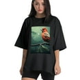 thumbnail image 1 of Plus Size Shirt for Women Black Tops for Women Short Sleeves Shirt for Women Red-Browed Bird Green 2 T Shirt Crewneck Shirt for Women 2XL, 1 of 5