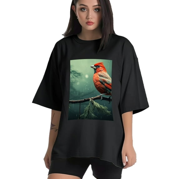 Plus Size Shirt for Women Black Tops for Women Short Sleeves Shirt for Women Red-Browed Bird Green 2 T Shirt Crewneck Shirt for Women 2XL