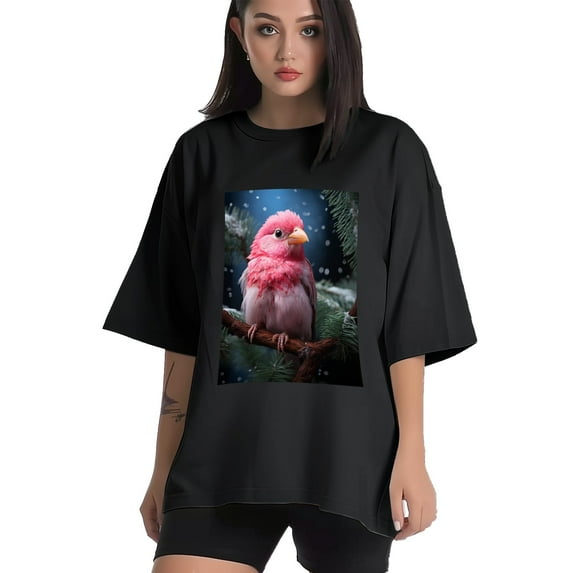 Plus Size Shirt for Women Black Tops for Women Short Sleeves Shirt for Women Red-Browed Bird Pink 2 T Shirt Crewneck Shirt for Women 5XL