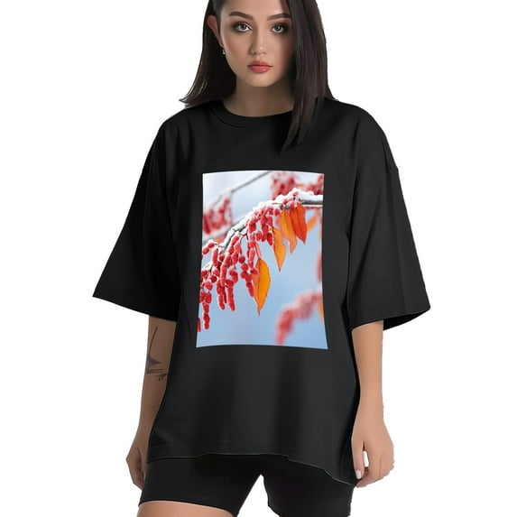 Plus Size Shirt for Women Black Tops for Women Short Sleeves Shirt for Women Red Sumac T Shirt Crewneck Shirt for Women XL