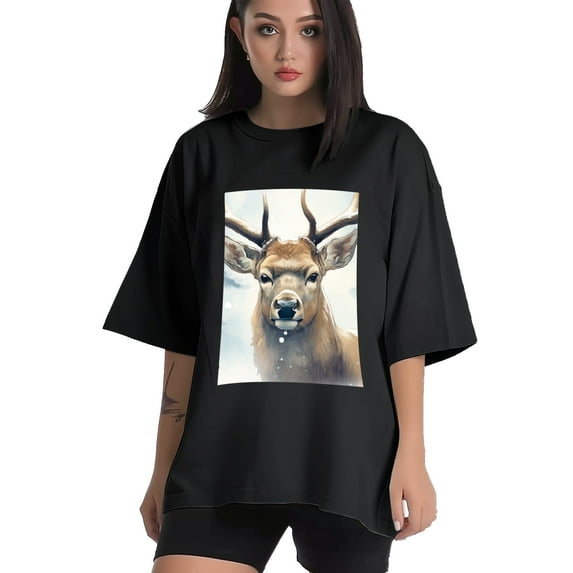 Plus Size Shirt for Women Black Tops for Women Short Sleeves Shirt for Women Reindeer 2 T Shirt Crewneck Shirt for Women 5XL
