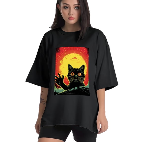 Plus Size Shirt for Women Black Tops for Women Short Sleeves Shirt for Women Retro Black Cat T Shirt Crewneck Shirt for Women XL