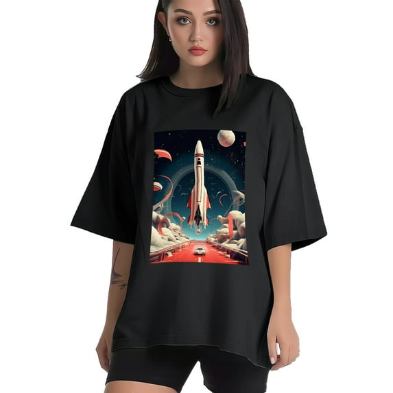 Plus Size Shirt for Women Black Tops for Women Short Sleeves Shirt for Women Rockets 1 T Shirt Crewneck Shirt for Women 2XL