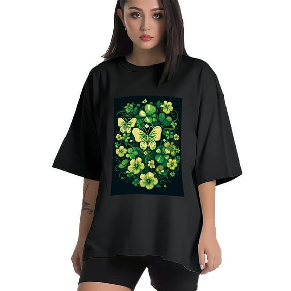 Plus Size Shirt for Women Black Tops for Women Short Sleeves Shirt for Women ST Patrick T Shirt Crewneck Shirt for Women 2XL