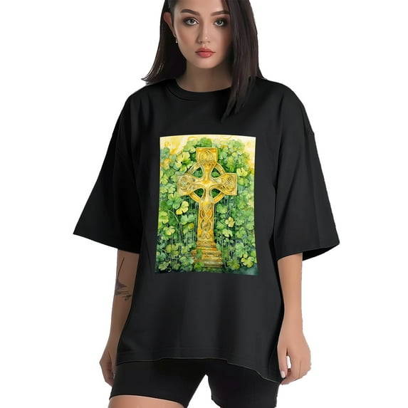 Plus Size Shirt for Women Black Tops for Women Short Sleeves Shirt for Women ST Patrick T Shirt Crewneck Shirt for Women 5XL