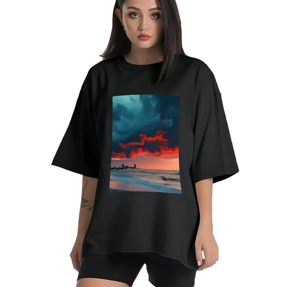 Plus Size Shirt for Women Black Tops for Women Short Sleeves Shirt for Women Sandy Shore 1 T Shirt Crewneck Shirt for Women XL