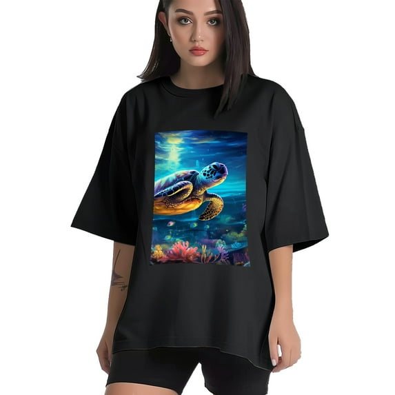 Plus Size Shirt for Women Black Tops for Women Short Sleeves Shirt for Women Sea Turtle 11 T Shirt Crewneck Shirt for Women 4XL