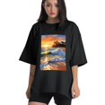 thumbnail image 1 of Plus Size Shirt for Women Black Tops for Women Short Sleeves Shirt for Women Sea Wave T Shirt Crewneck Shirt for Women XL, 1 of 5