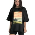 thumbnail image 1 of Plus Size Shirt for Women Black Tops for Women Short Sleeves Shirt for Women Seafront T Shirt Crewneck Shirt for Women XL, 1 of 5