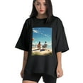 thumbnail image 1 of Plus Size Shirt for Women Black Tops for Women Short Sleeves Shirt for Women Seaside (70) T Shirt Crewneck Shirt for Women 5XL, 1 of 5