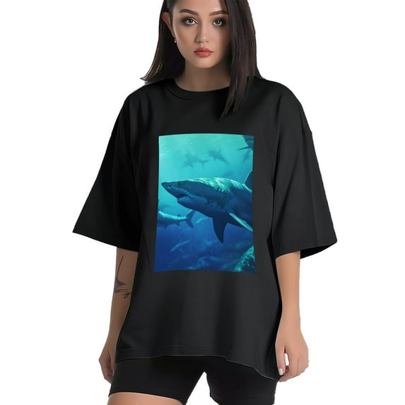 Plus Size Shirt for Women Black Tops for Women Short Sleeves Shirt for Women Sharks T Shirt Crewneck Shirt for Women S