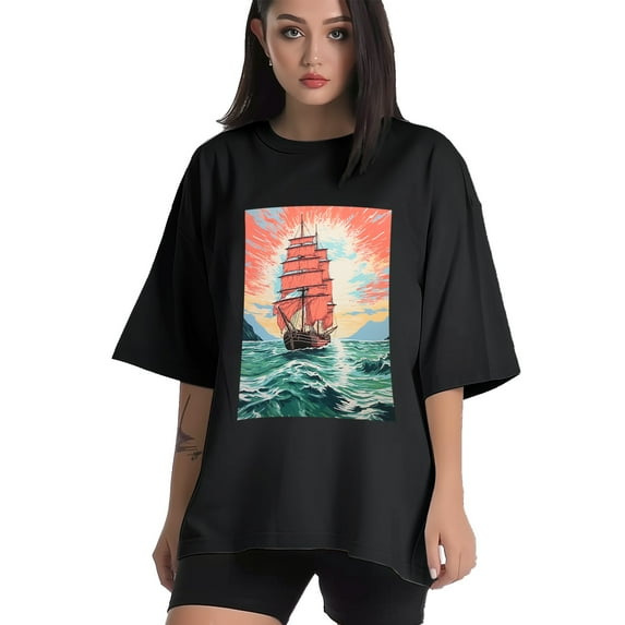 Plus Size Shirt for Women Black Tops for Women Short Sleeves Shirt for Women Ship T Shirt Crewneck Shirt for Women XL