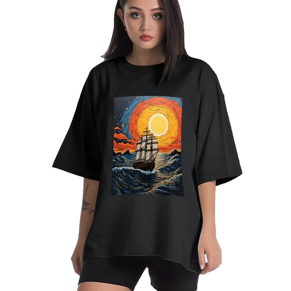 Plus Size Shirt for Women Black Tops for Women Short Sleeves Shirt for Women Ship T Shirt Crewneck Shirt for Women XL