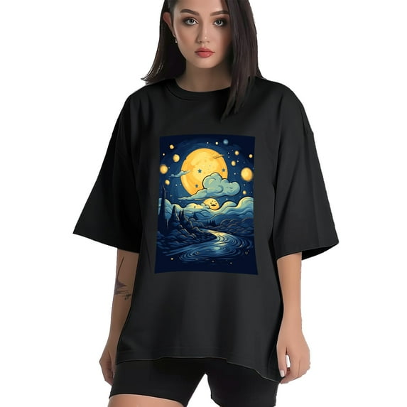 Plus Size Shirt for Women Black Tops for Women Short Sleeves Shirt for Women Starry Sky2 T Shirt Crewneck Shirt for Women XL
