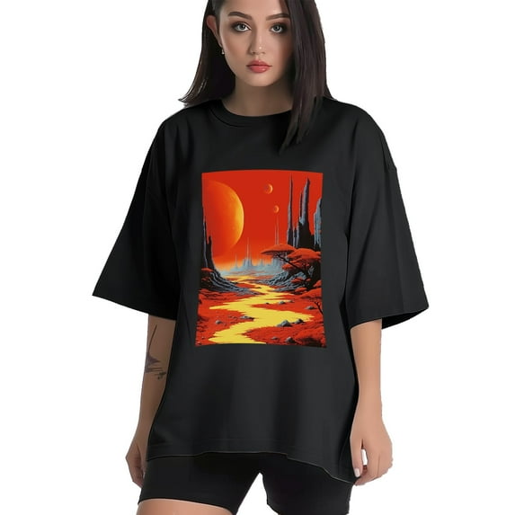 Plus Size Shirt for Women Black Tops for Women Short Sleeves Shirt for Women Sunset 7 T Shirt Crewneck Shirt for Women 5XL