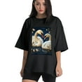 thumbnail image 1 of Plus Size Shirt for Women Black Tops for Women Short Sleeves Shirt for Women Swans T Shirt Oversized Shirt for Women S, 1 of 5