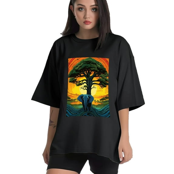 Plus Size Shirt for Women Black Tops for Women Short Sleeves Shirt for Women Tree 8 T Shirt Crewneck Shirt for Women 4XL