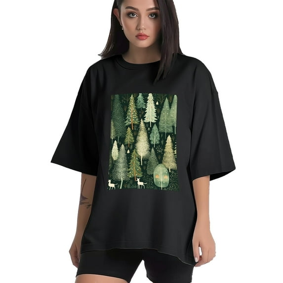 Plus Size Shirt for Women Black Tops for Women Short Sleeves Shirt for Women Trees 1 T Shirt Oversized Shirt for Women S