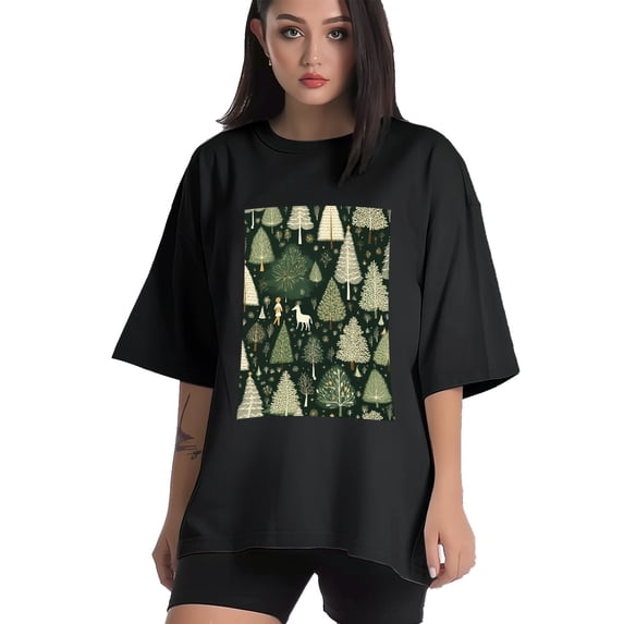 Plus Size Shirt for Women Black Tops for Women Short Sleeves Shirt for Women Trees 2 T Shirt Crewneck Shirt for Women 2XL