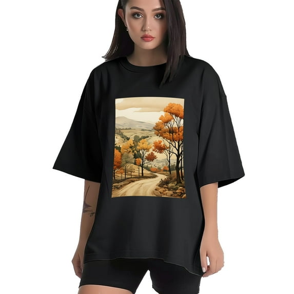 Plus Size Shirt for Women Black Tops for Women Short Sleeves Shirt for Women Trees In An Autumn1 T Shirt Crewneck Shirt for Women XS