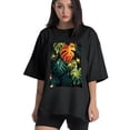 thumbnail image 1 of Plus Size Shirt for Women Black Tops for Women Short Sleeves Shirt for Women Tropical Plant Leaves 1 T Shirt Crewneck Shirt for Women 2XL, 1 of 5