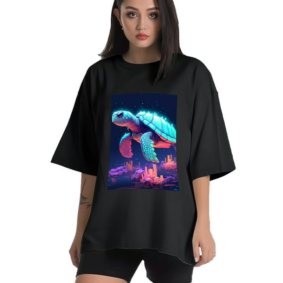 Plus Size Shirt for Women Black Tops for Women Short Sleeves Shirt for Women Turtle T Shirt Crewneck Shirt for Women XL