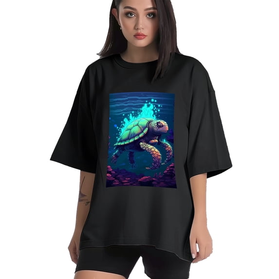 Plus Size Shirt for Women Black Tops for Women Short Sleeves Shirt for Women Turtle T Shirt Crewneck Shirt for Women XL