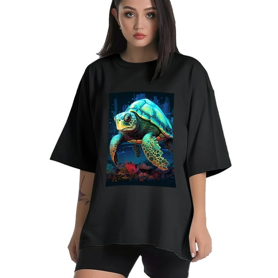 Plus Size Shirt for Women Black Tops for Women Short Sleeves Shirt for Women Turtle T Shirt Crewneck Shirt for Women XL