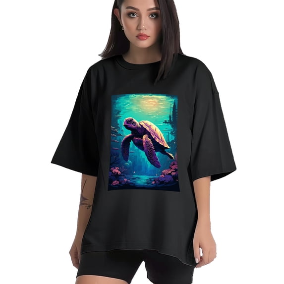Plus Size Shirt for Women Black Tops for Women Short Sleeves Shirt for Women Turtle T Shirt Crewneck Shirt for Women XL