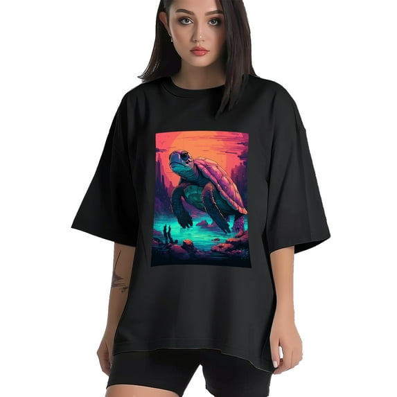 Plus Size Shirt for Women Black Tops for Women Short Sleeves Shirt for Women Turtle T Shirt Crewneck Shirt for Women XL