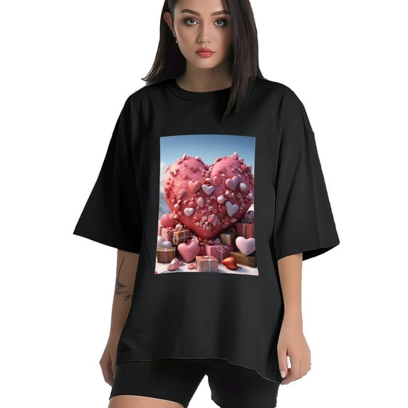 Plus Size Shirt for Women Black Tops for Women Short Sleeves Shirt for Women Valentine's Day (11) T Shirt Crewneck Shirt for Women XL