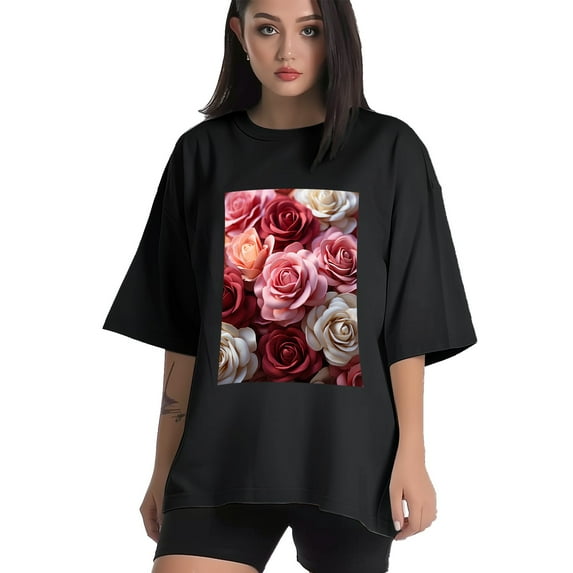Plus Size Shirt for Women Black Tops for Women Short Sleeves Shirt for Women Valentine's Day (46) T Shirt Crewneck Shirt for Women 5XL