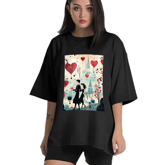 Plus Size Shirt for Women Black Tops for Women Short Sleeves Shirt for Women Valentine's Day T Shirt Crewneck Shirt for Women XL