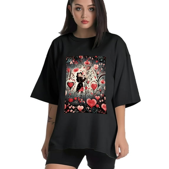Plus Size Shirt for Women Black Tops for Women Short Sleeves Shirt for Women Valentine's Day T Shirt Crewneck Shirt for Women XL