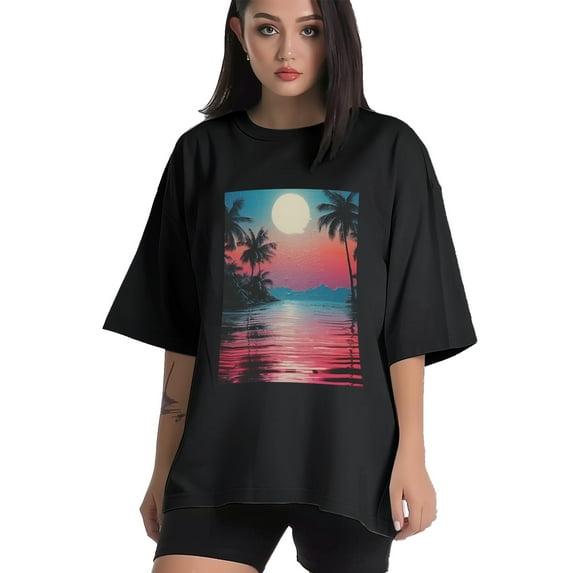 Plus Size Shirt for Women Black Tops for Women Short Sleeves Shirt for Women Vintage Landscape T Shirt Crewneck Shirt for Women XS