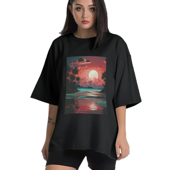 Plus Size Shirt for Women Black Tops for Women Short Sleeves Shirt for Women Vintage Landscape T Shirt Oversized Shirt for Women S