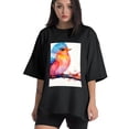 thumbnail image 1 of Plus Size Shirt for Women Black Tops for Women Short Sleeves Shirt for Women Watercolor Red-Browed Bird 7 T Shirt Crewneck Shirt for Women 4XL, 1 of 5