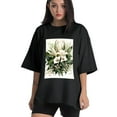 thumbnail image 1 of Plus Size Shirt for Women Black Tops for Women Short Sleeves Shirt for Women White Roses1 T Shirt Crewneck Shirt for Women 4XL, 1 of 5