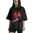 thumbnail image 1 of Plus Size Shirt for Women Oversized Black Tops for Women Short Sleeves Shirt for Women Cardinal Red Birds T Shirt Crewneck Shirt for Women M, 1 of 5