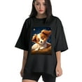 thumbnail image 1 of Plus Size Shirt for Women Oversized Black Tops for Women Short Sleeves Shirt for Women Cute Puppy T Shirt Crewneck Shirt for Women M, 1 of 5