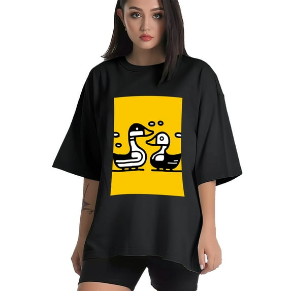 Plus Size Shirt for Women Oversized Black Tops for Women Short Sleeves Shirt for Women Duck T Shirt Crewneck Shirt for Women M
