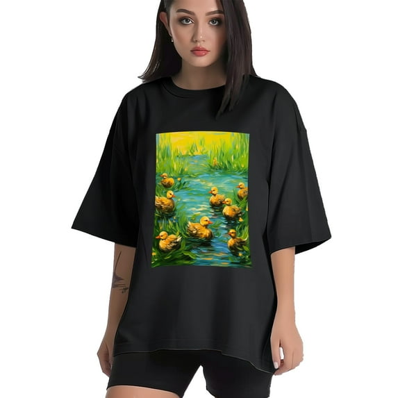 Plus Size Shirt for Women Oversized Black Tops for Women Short Sleeves Shirt for Women Duck T Shirt Crewneck Shirt for Women M