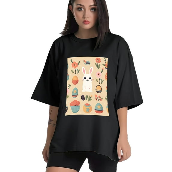 Plus Size Shirt for Women Oversized Black Tops for Women Short Sleeves Shirt for Women Easter 139 T Shirt Crewneck Shirt for Women M