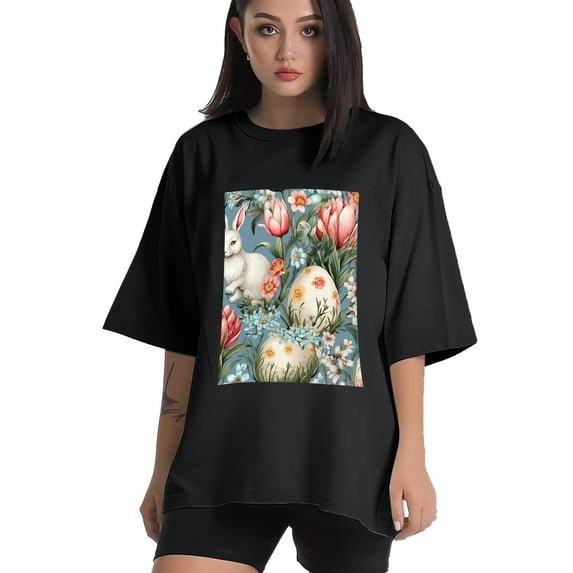 Plus Size Shirt for Women Oversized Black Tops for Women Short Sleeves Shirt for Women Easter 175 T Shirt Crewneck Shirt for Women M