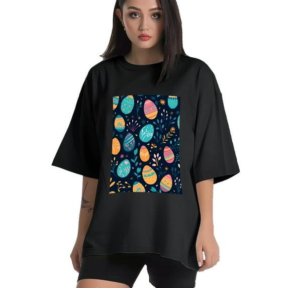 Plus Size Shirt for Women Oversized Black Tops for Women Short Sleeves Shirt for Women Easter 183 T Shirt Crewneck Shirt for Women M