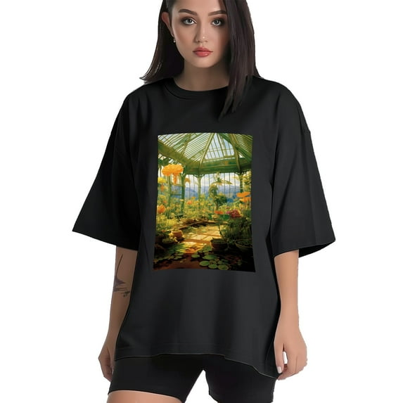 Plus Size Shirt for Women Oversized Black Tops for Women Short Sleeves Shirt for Women Flower Room 2 T Shirt Crewneck Shirt for Women M