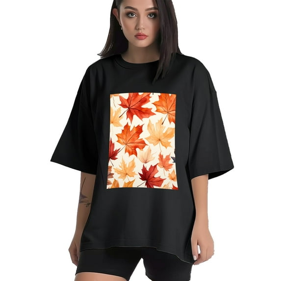 Plus Size Shirt for Women Oversized Black Tops for Women Short Sleeves Shirt for Women Maple Leaf1 T Shirt Crewneck Shirt for Women M