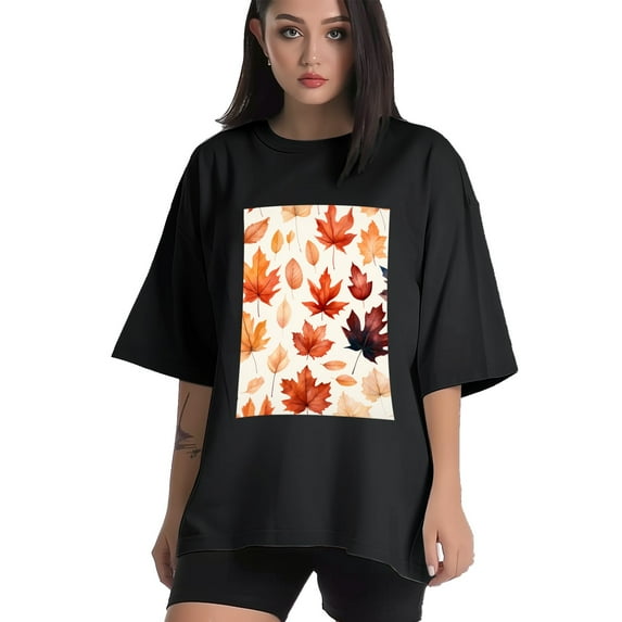 Plus Size Shirt for Women Oversized Black Tops for Women Short Sleeves Shirt for Women Maple Leaf2 T Shirt Crewneck Shirt for Women M